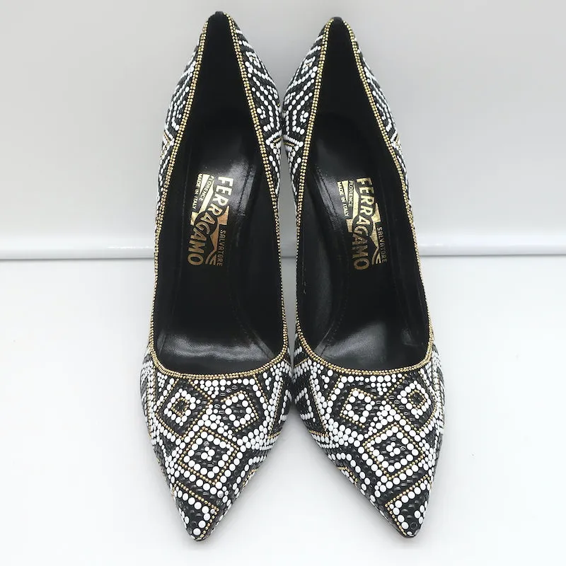 Salvatore Ferragamo Fiore Mosaic Beaded Pumps Size 10 Pointed Toe Heels
