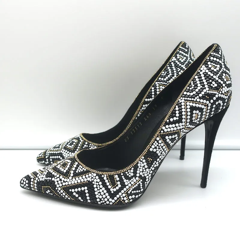 Salvatore Ferragamo Fiore Mosaic Beaded Pumps Size 10 Pointed Toe Heels