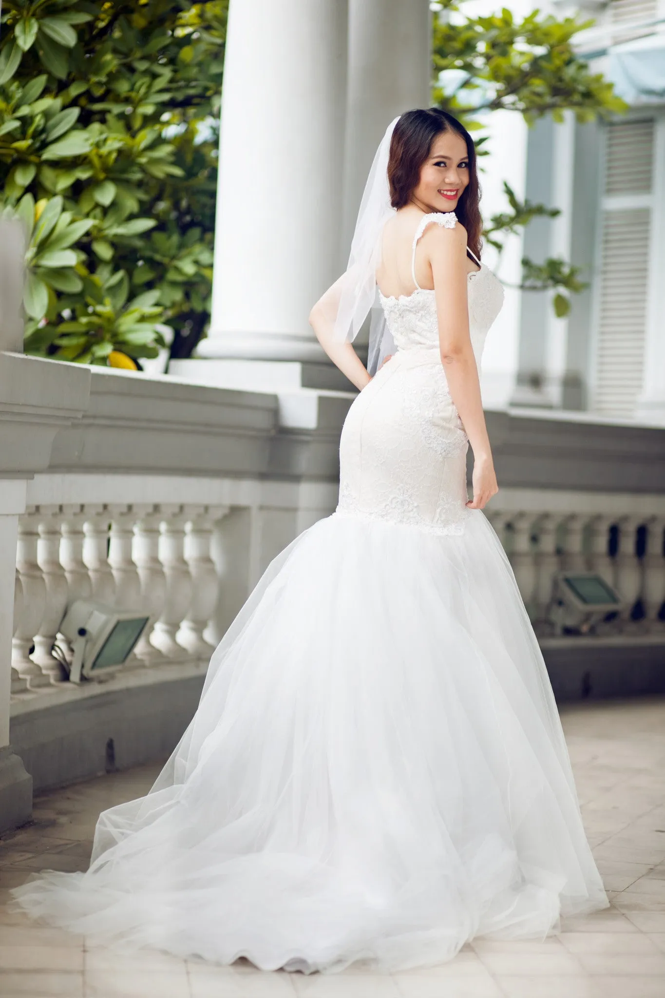 SAMPLE SALE / Lace Trumpet Wedding Gown with Beaded Straps (#PB067)