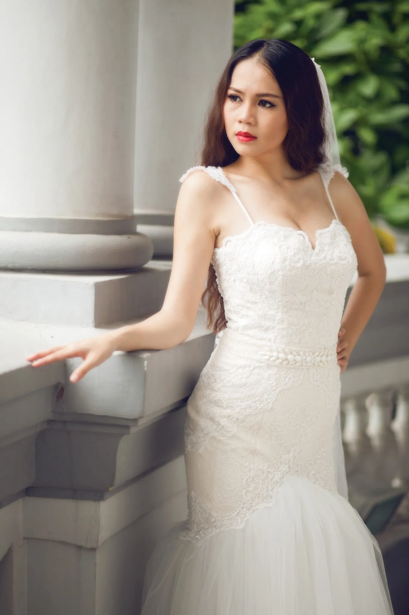 SAMPLE SALE / Lace Trumpet Wedding Gown with Beaded Straps (#PB067)