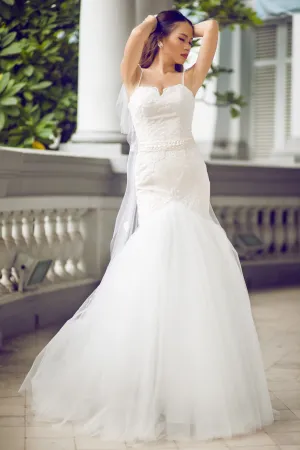 SAMPLE SALE / Lace Trumpet Wedding Gown with Beaded Straps (#PB067)