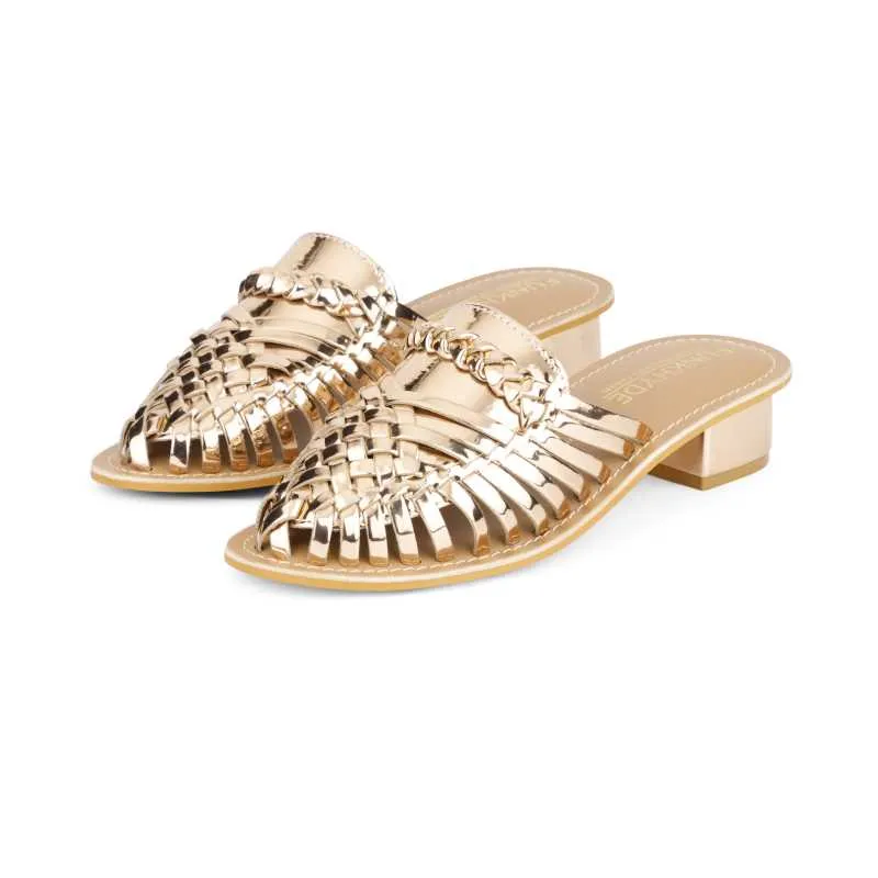 Samurra Rose Gold Heeled Huarache Mules - 1.5" Heels