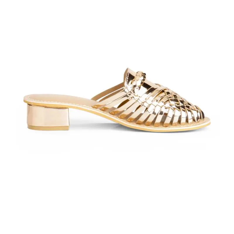 Samurra Rose Gold Heeled Huarache Mules - 1.5" Heels