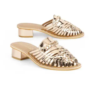 Samurra Rose Gold Heeled Huarache Mules - 1.5" Heels