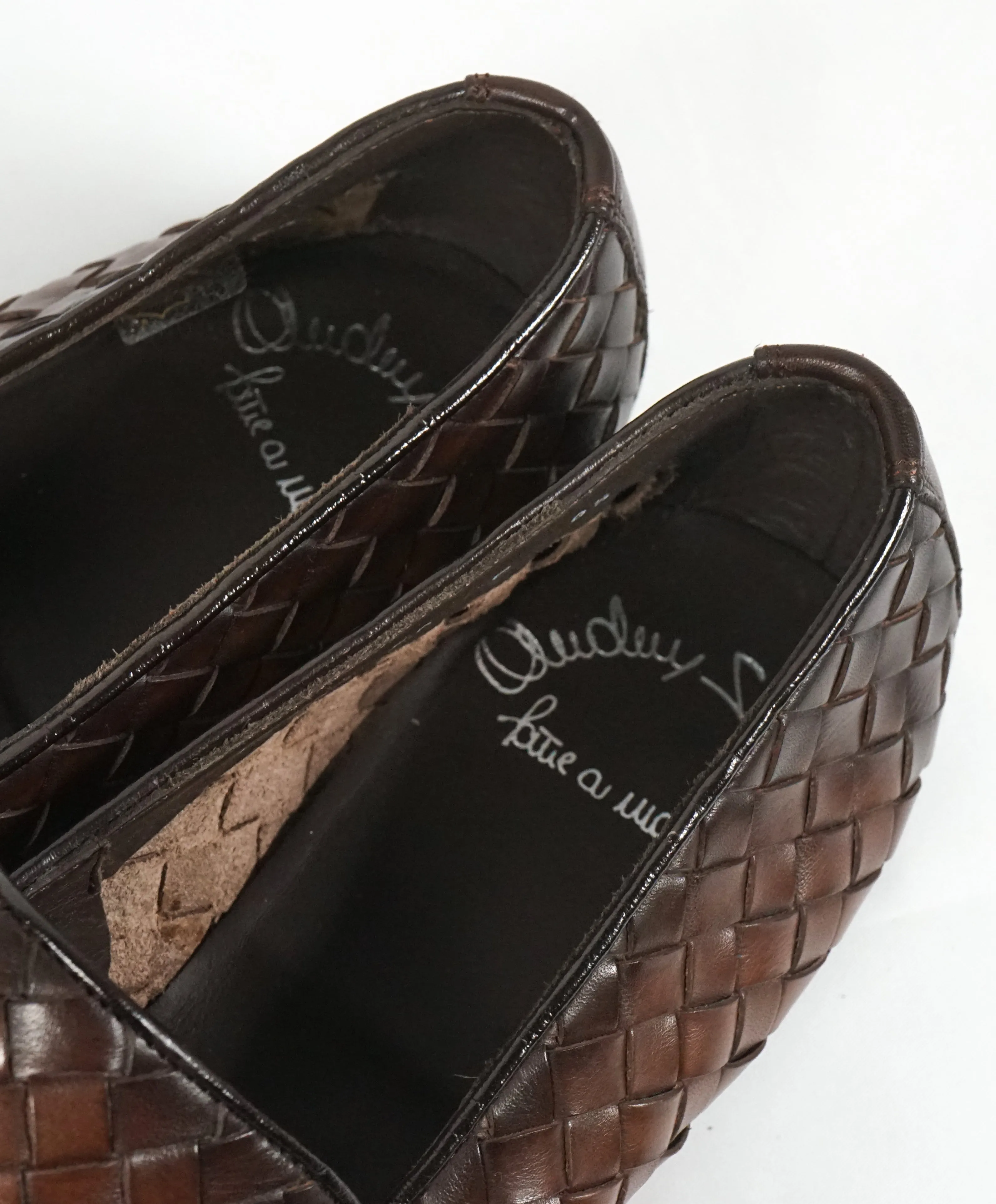 SANTONI - Brown Hand-Antiqued Woven Leather Monk Strap Loafers - 10.5