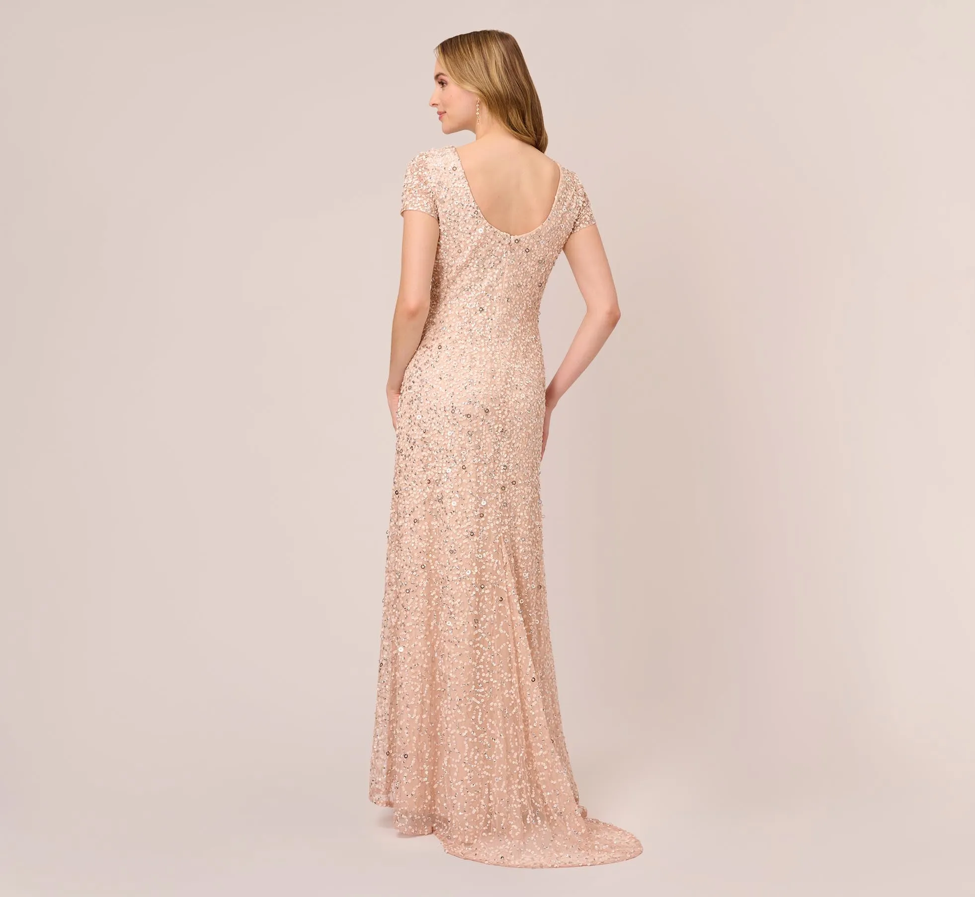 Scoop Back Sequin Gown In Blush