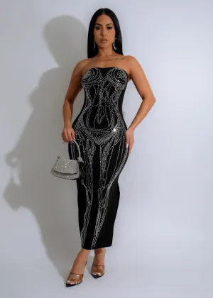 Sculpted Radiance Rhinestone Maxi Dress Black