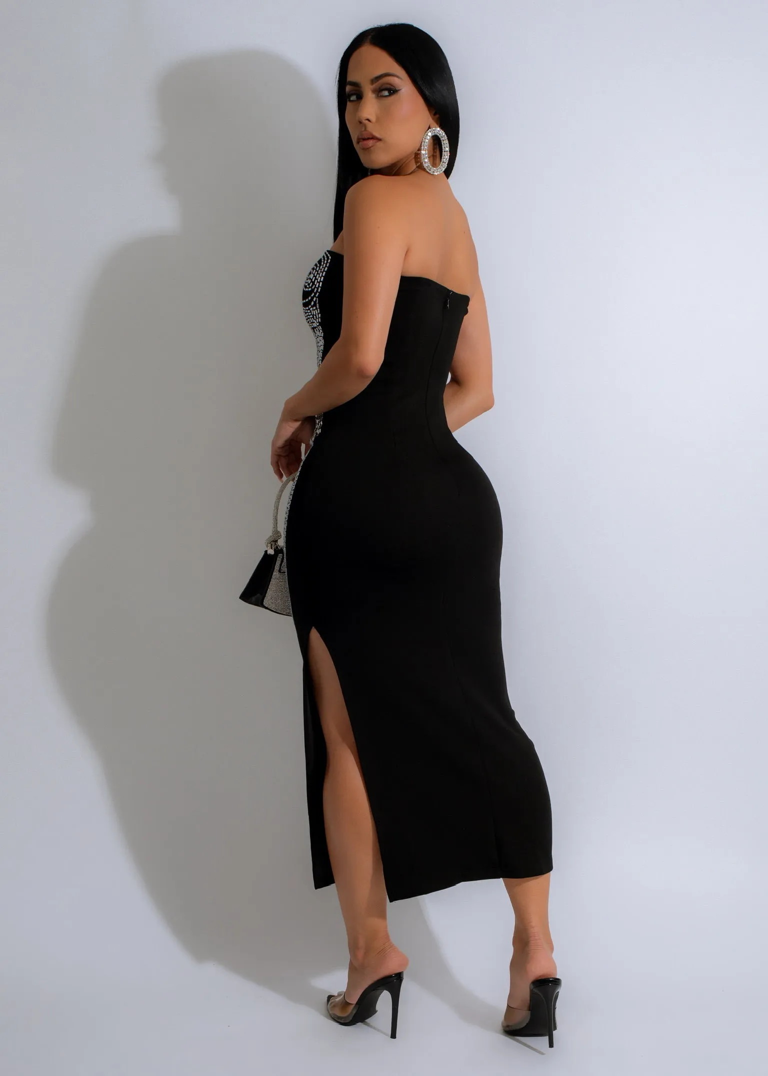 Sculpted Radiance Rhinestone Maxi Dress Black