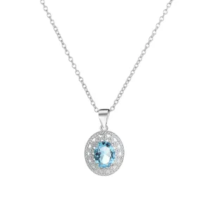 Sea Blue Crystal & Silver-Plated Oval Pendant Necklace