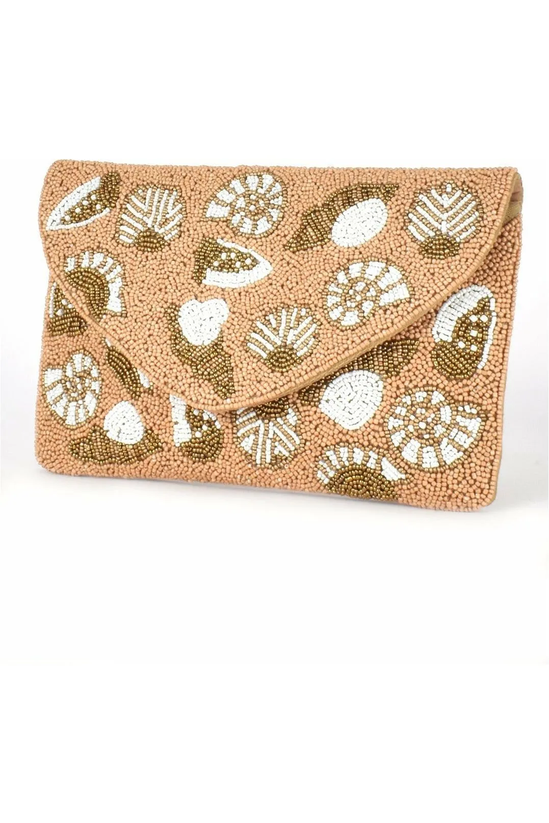 Sea Shells Flap Over Clutch Camel