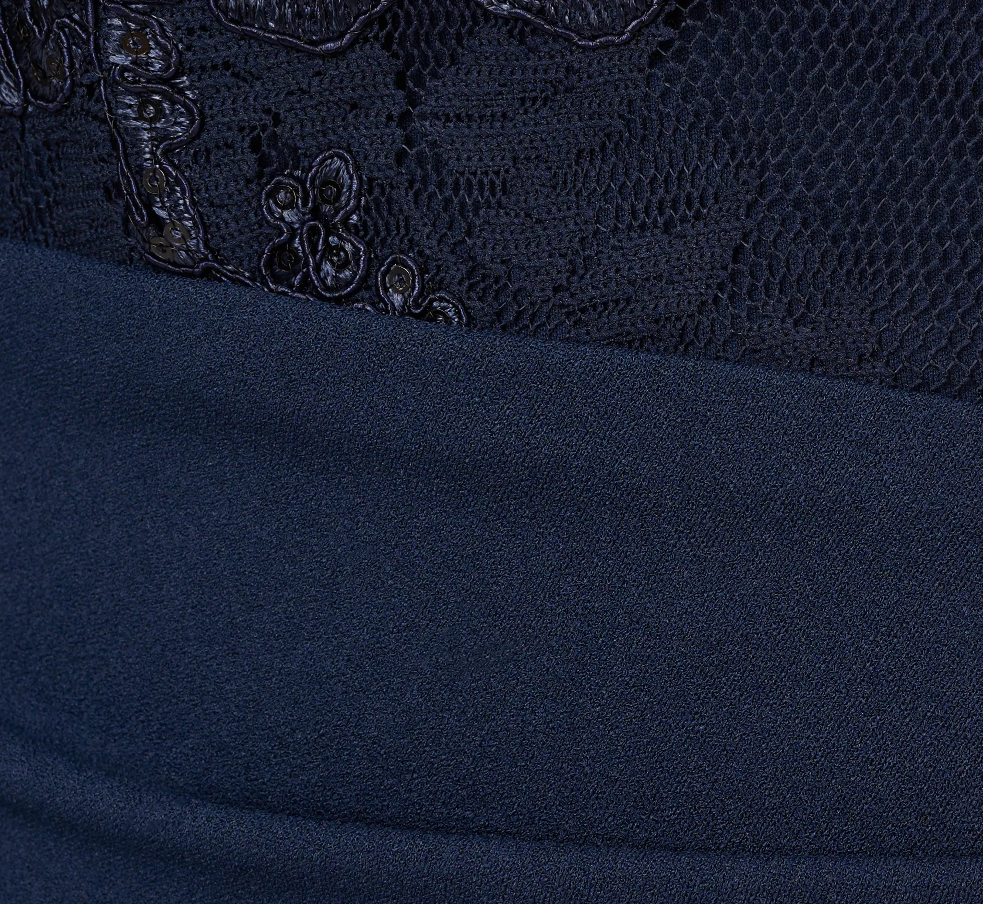 Sequin Floral Lace Dress With Sheer Bell Sleeves In Navy