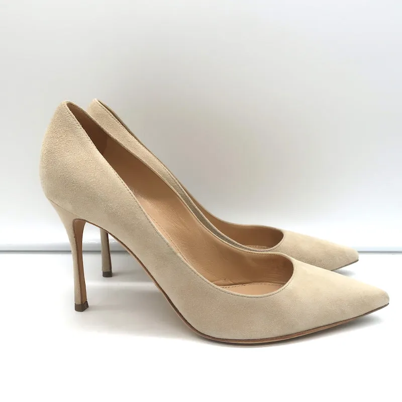 Sergio Rossi Godiva 90 Pumps Nude Suede Size 38.5 Pointed Toe Heels