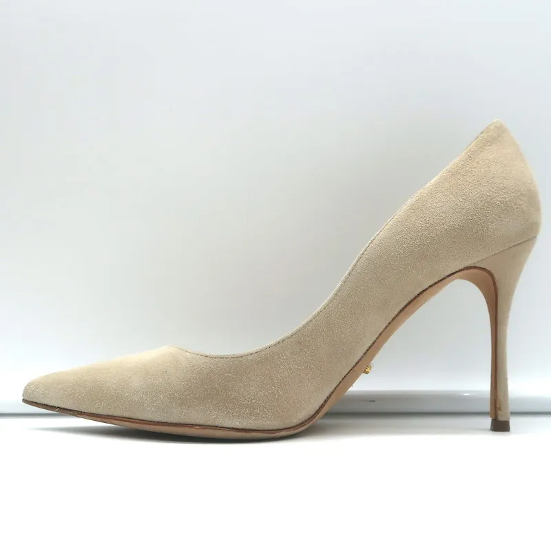Sergio Rossi Godiva 90 Pumps Nude Suede Size 38.5 Pointed Toe Heels
