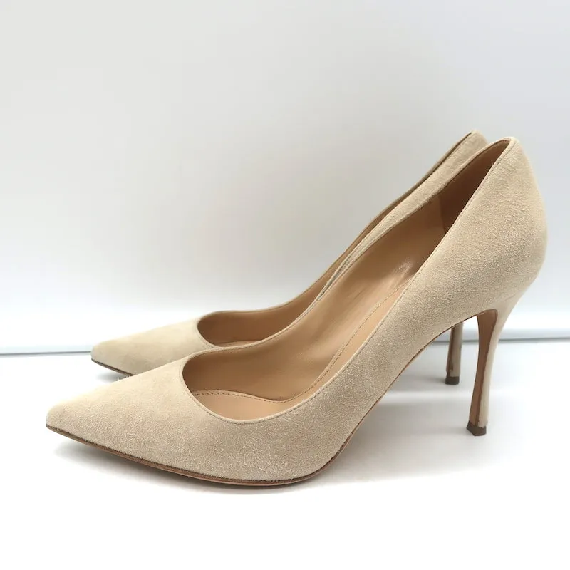 Sergio Rossi Godiva 90 Pumps Nude Suede Size 38.5 Pointed Toe Heels