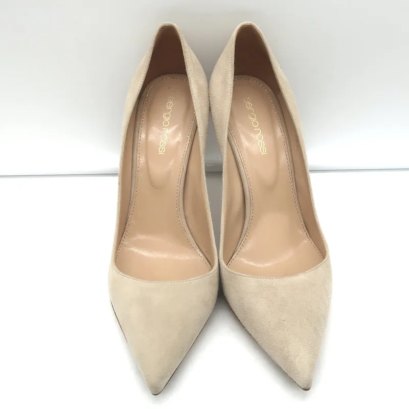 Sergio Rossi Godiva 90 Pumps Nude Suede Size 38.5 Pointed Toe Heels