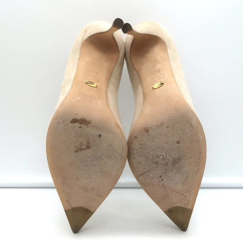 Sergio Rossi Godiva 90 Pumps Nude Suede Size 38.5 Pointed Toe Heels