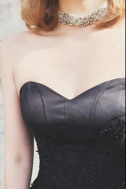 Sexy A-line Sweep Train Black Sleeveless Long Prom Dress/Evening Dress with Appliques Beading OHC186