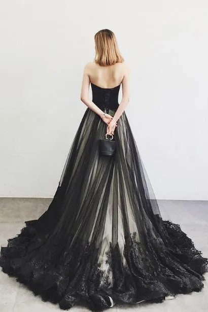 Sexy A-line Sweep Train Black Sleeveless Long Prom Dress/Evening Dress with Appliques Beading OHC186