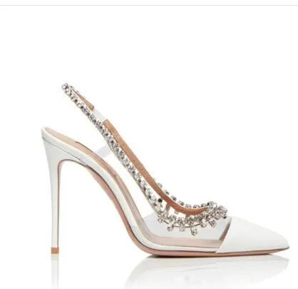 Sexy Bling Bling Crystal Wedding Shoes Bride PVC Rhinestone Patchwork Dress Pumps Pointed Toe Glittering Heels Pumps