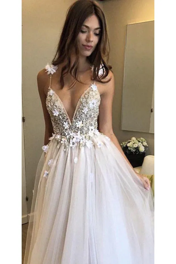 Sexy Prom Dresses A-line Spaghetti Straps Floor-length Sleeveless Chic Tulle Prom Dress/Evening Dress OHC208