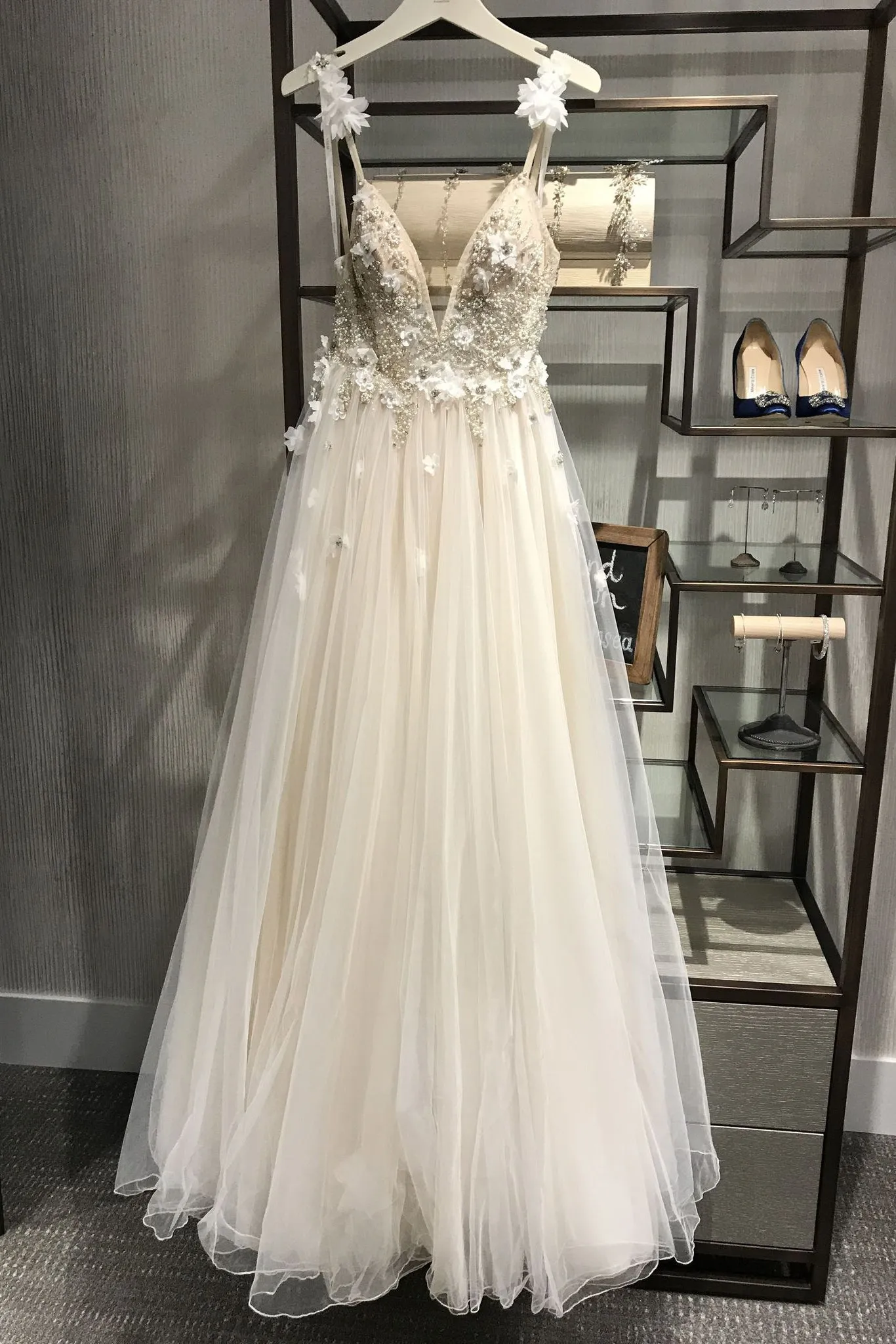 Sexy Prom Dresses A-line Spaghetti Straps Floor-length Sleeveless Chic Tulle Prom Dress/Evening Dress OHC208