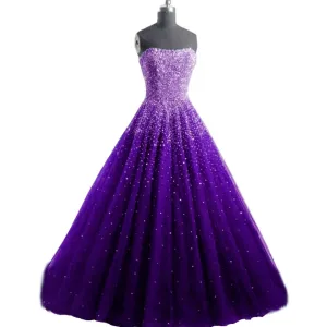 Sexy Strapless Ball Gown Amazing Beaded Prom Dress Navy Modest Tulle Prom/Evening Dress SM1172