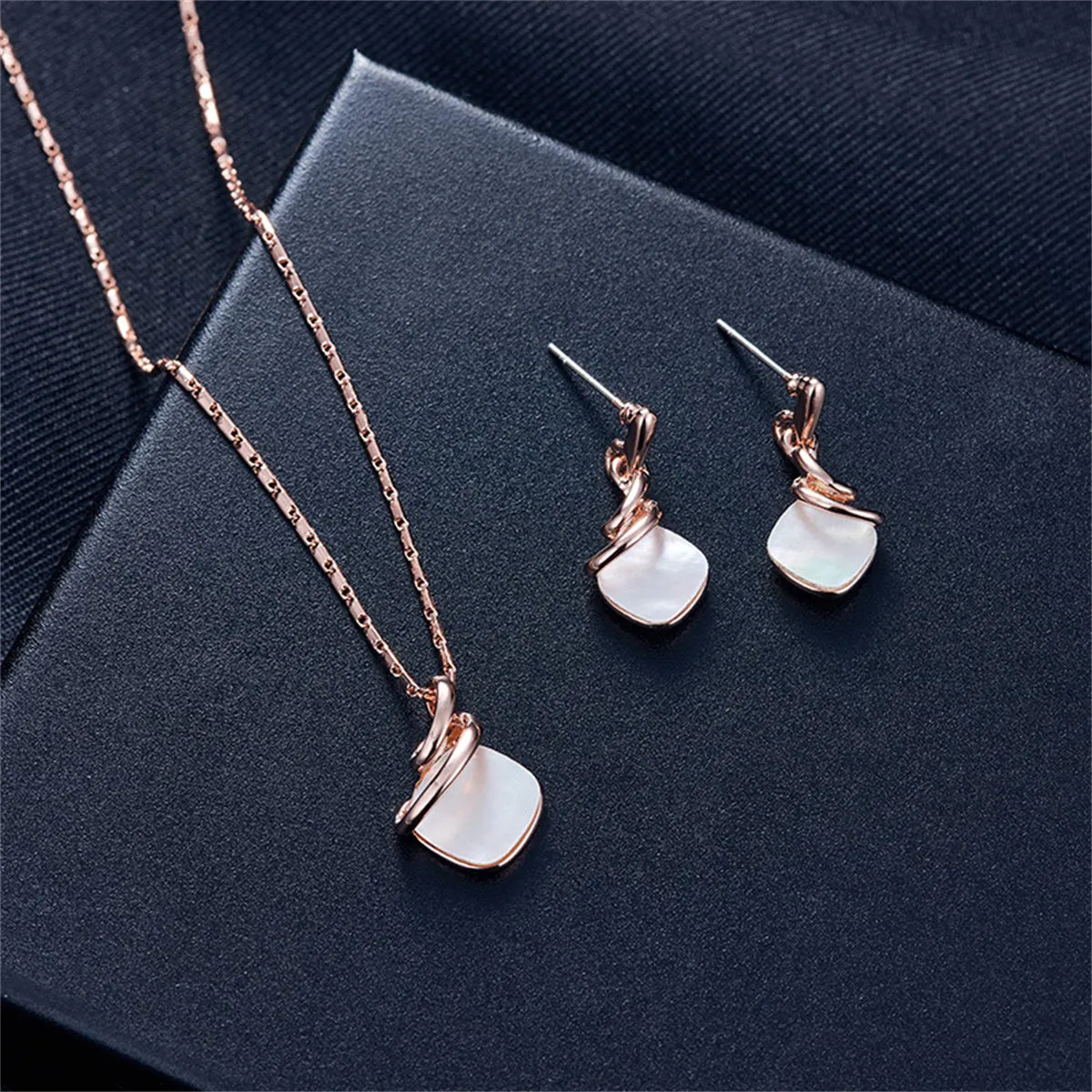 Shell & 18K Rose Gold-Plated Square Drop Earrings & Pendant Necklace