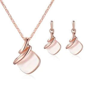 Shell & 18K Rose Gold-Plated Square Drop Earrings & Pendant Necklace