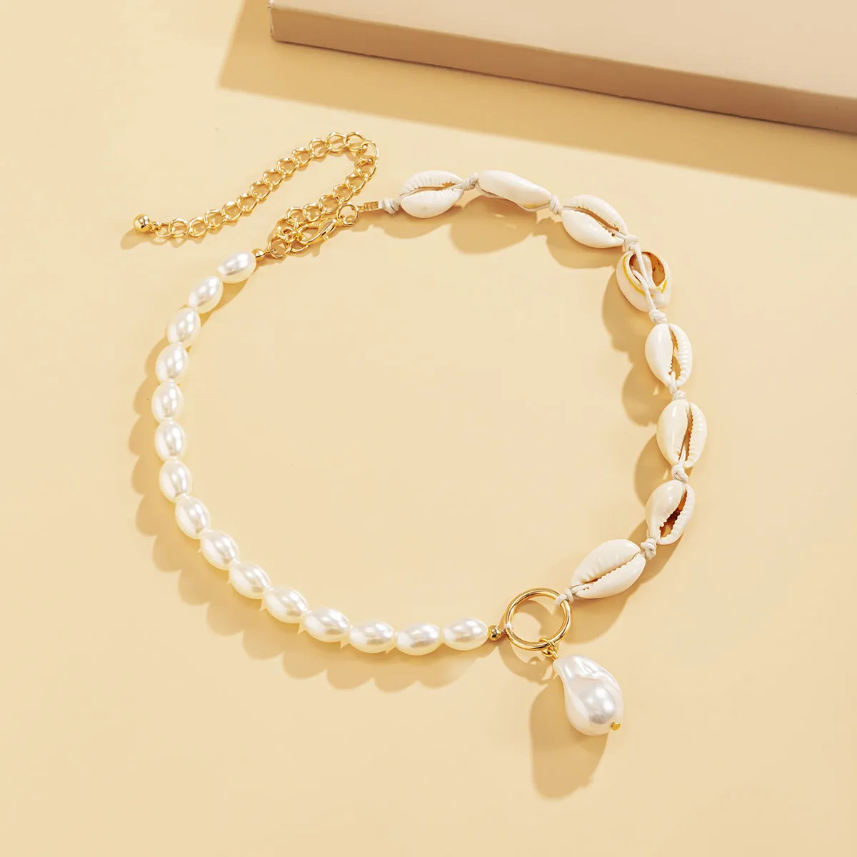 Shell & Pearl Drop Patchwork Choker Necklace