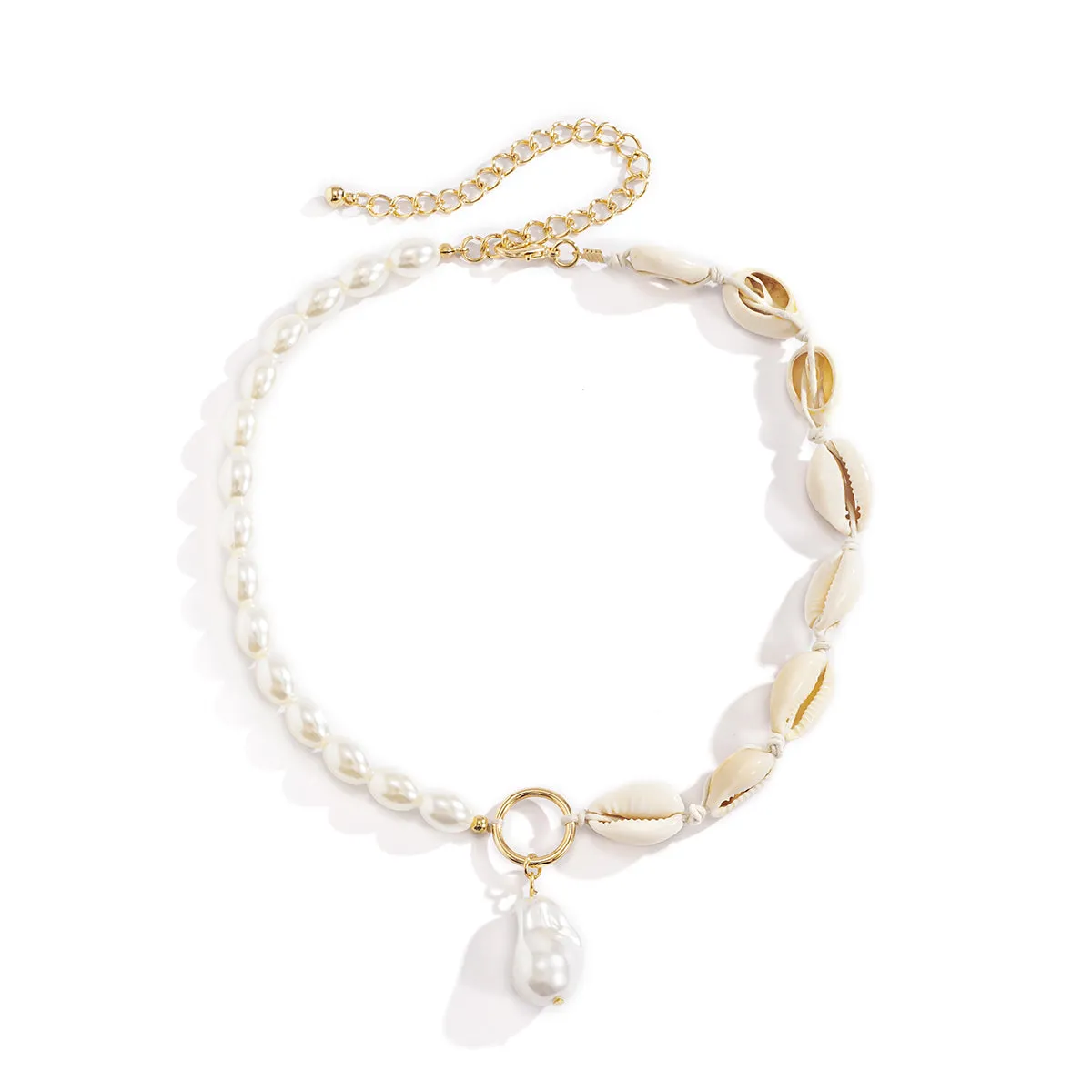 Shell & Pearl Drop Patchwork Choker Necklace