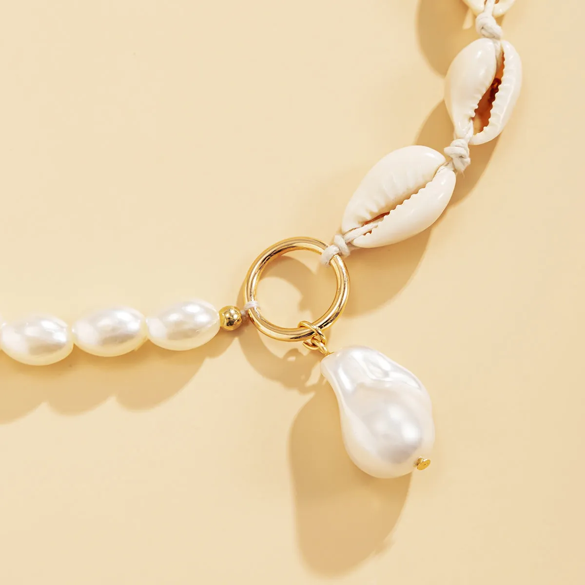 Shell & Pearl Drop Patchwork Choker Necklace