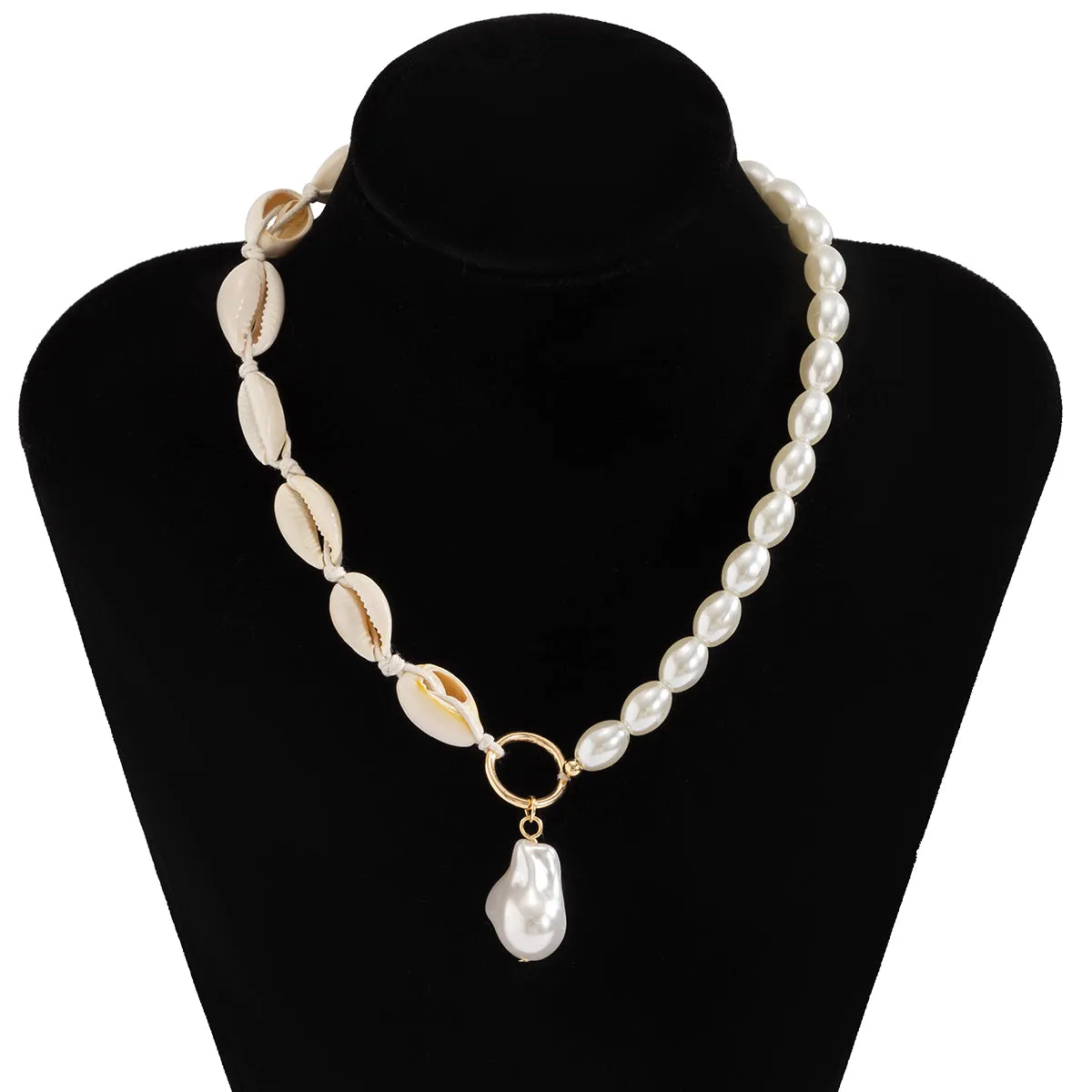 Shell & Pearl Drop Patchwork Choker Necklace