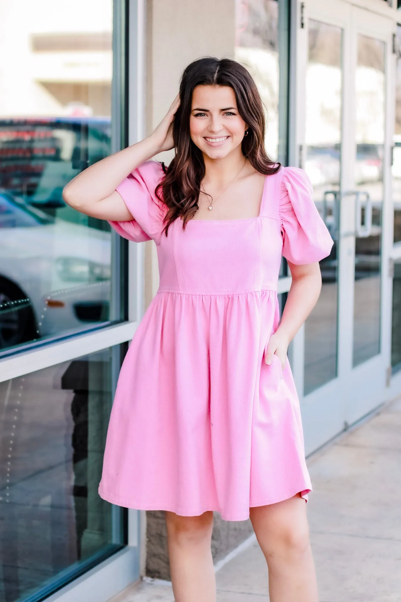 She's Sassy Pink Denim Dress