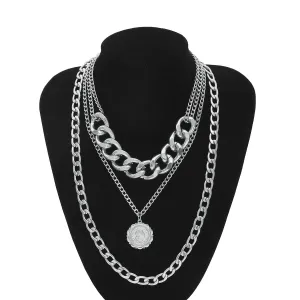 Silver-Plated Figaro Layered Pendant Necklace