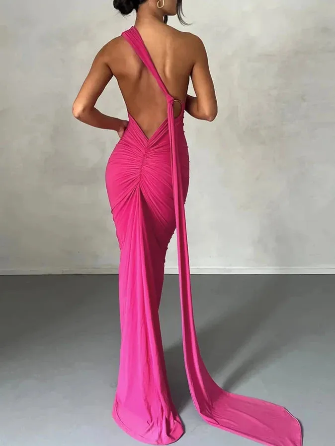 Sleeveless Halter Bodycon Skinny Ruched Dress