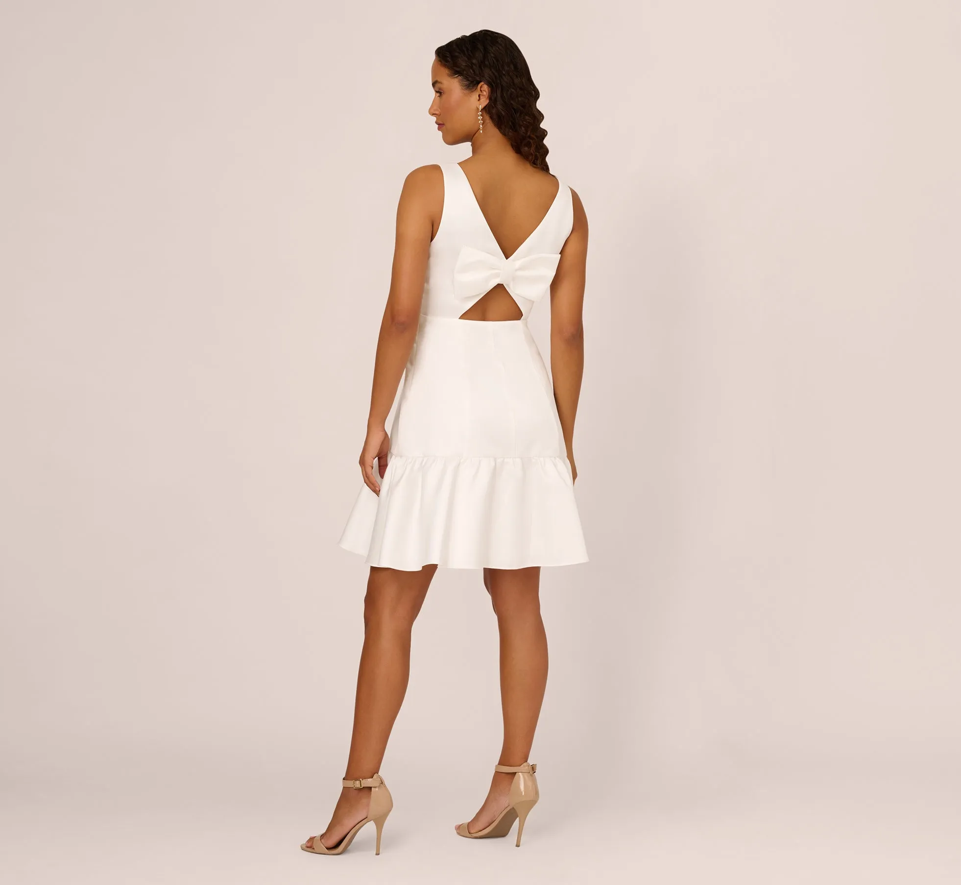 Sleeveless Mikado Midi Dress With Flounce Hem In Ivory