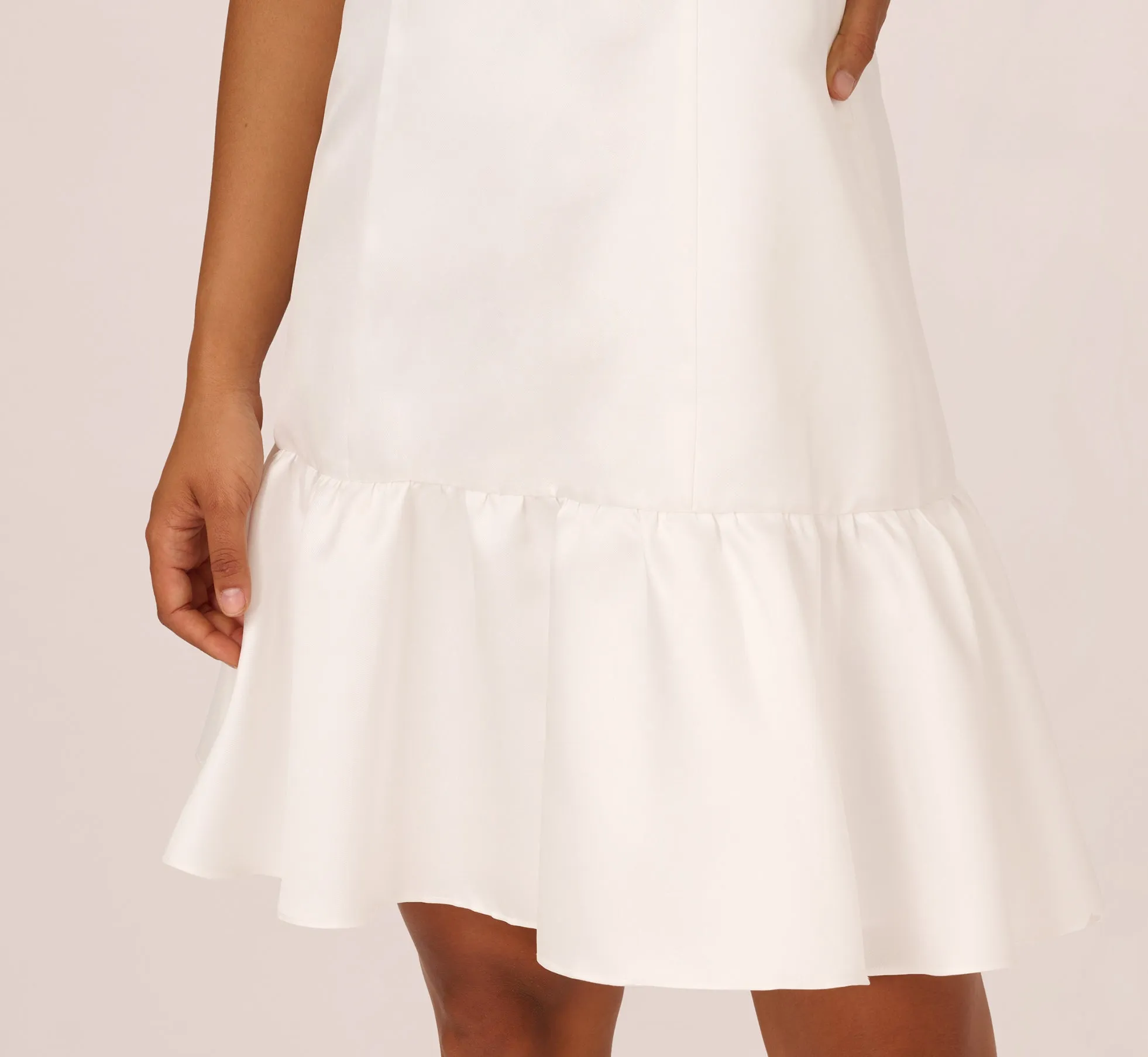 Sleeveless Mikado Midi Dress With Flounce Hem In Ivory