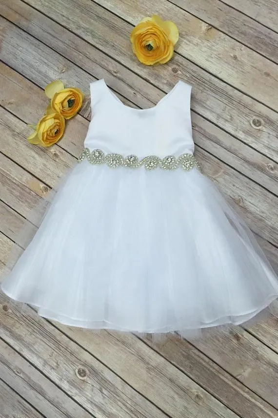 Sleeveless Scoop Knee-length Organza Beads Bowknot Flower Girl Dresses OHR028