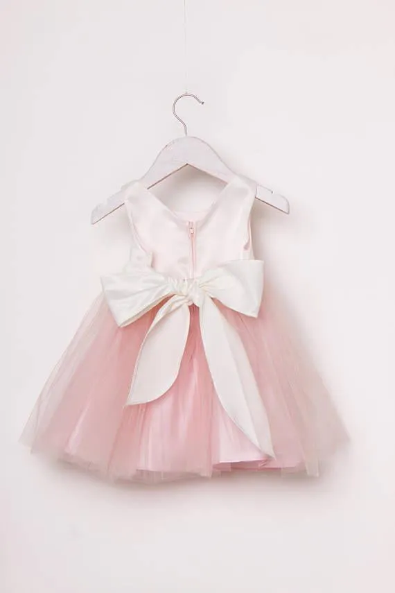 Sleeveless Scoop Knee-length Organza Beads Bowknot Flower Girl Dresses OHR028