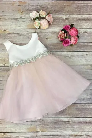 Sleeveless Scoop Knee-length Organza Beads Bowknot Flower Girl Dresses OHR028