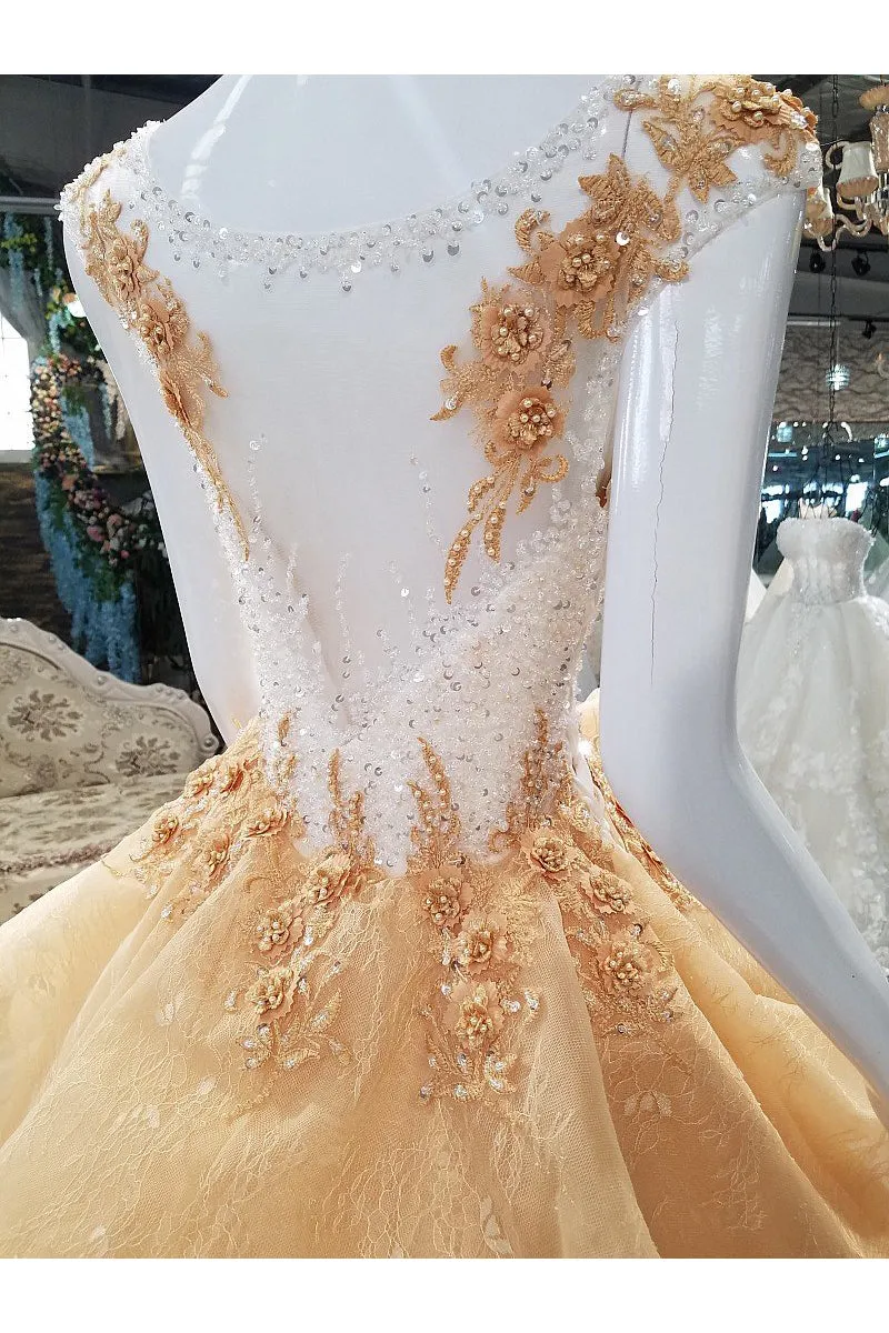 Sparkly Prom Dresses Bateau Sweep Train Appliques Beaded Lace Sleeveless Long Tulle Prom Dress  OHC241
