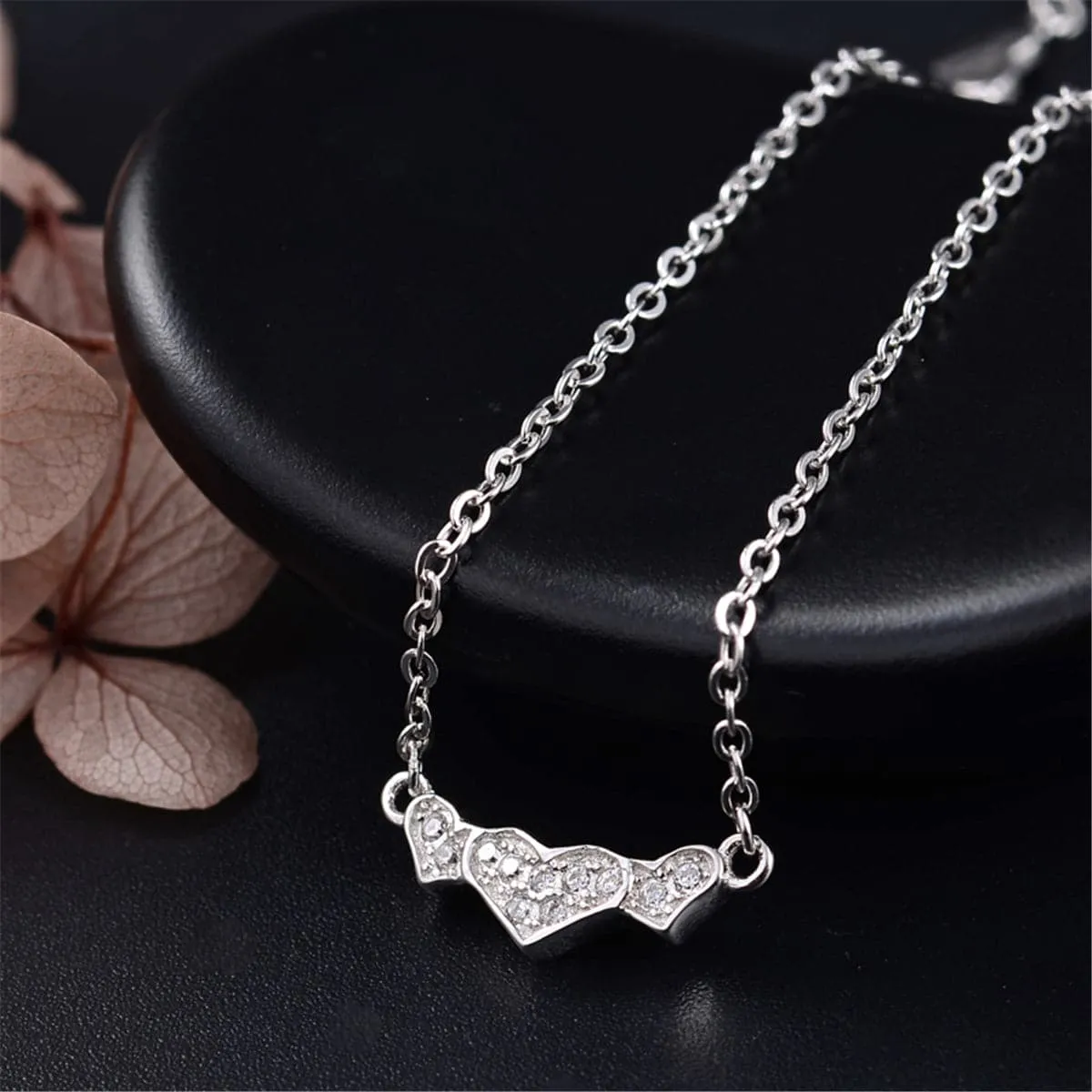 Sterling Silver & Cubic Zirconia Triple Rose Pendant Necklace