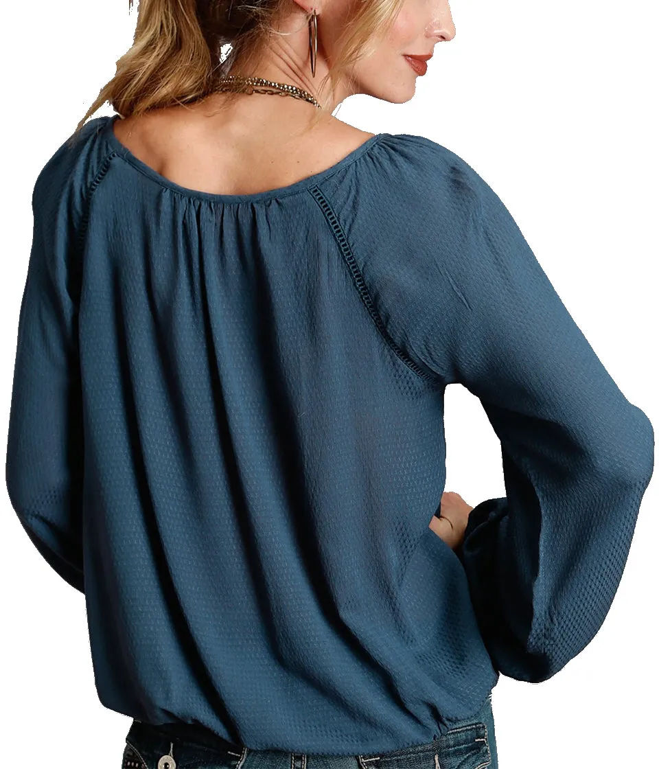 Stetson© Women's Blue Crinkle Crepe Blouse