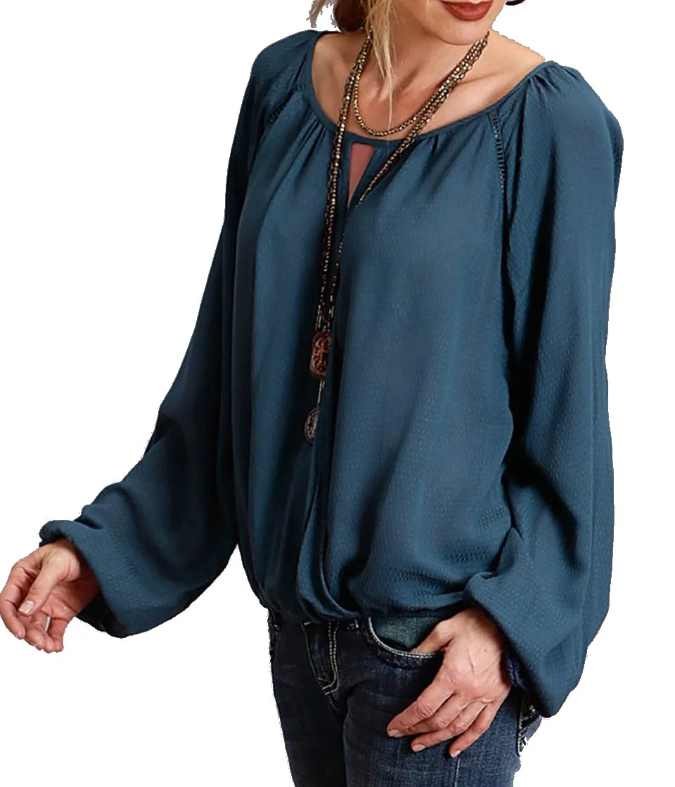 Stetson© Women's Blue Crinkle Crepe Blouse