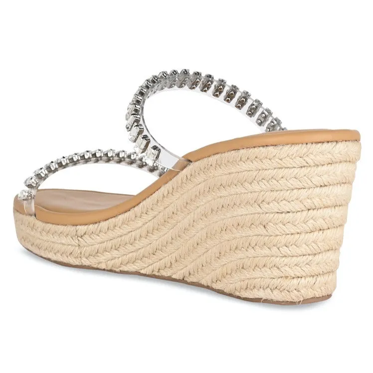 Strapped Embellished Jute Wedge