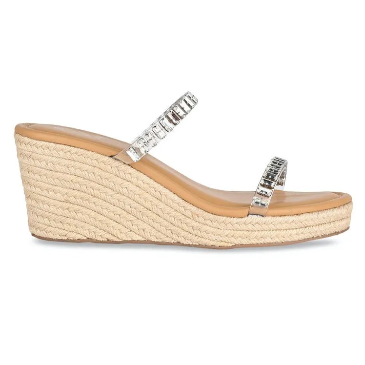 Strapped Embellished Jute Wedge