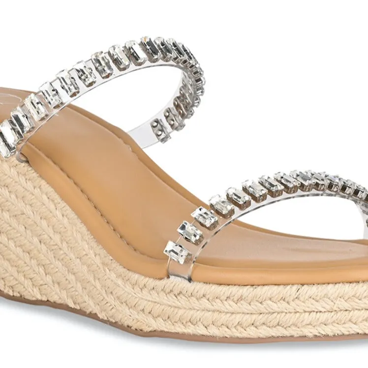 Strapped Embellished Jute Wedge