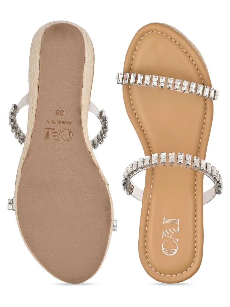 Strapped Embellished Jute Wedge