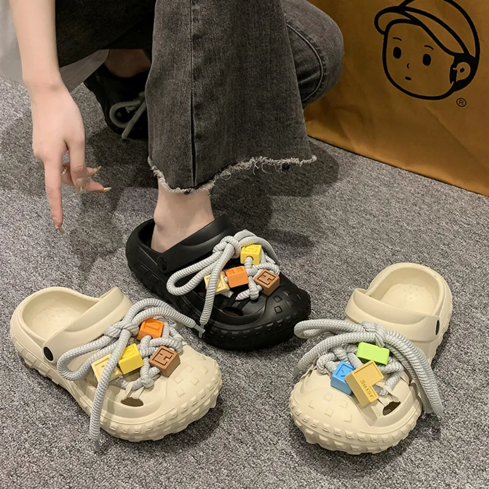 Street Shoelace Cartoon Ripped Slippers