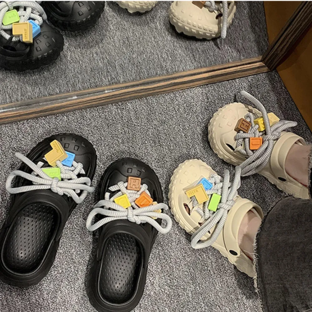 Street Shoelace Cartoon Ripped Slippers